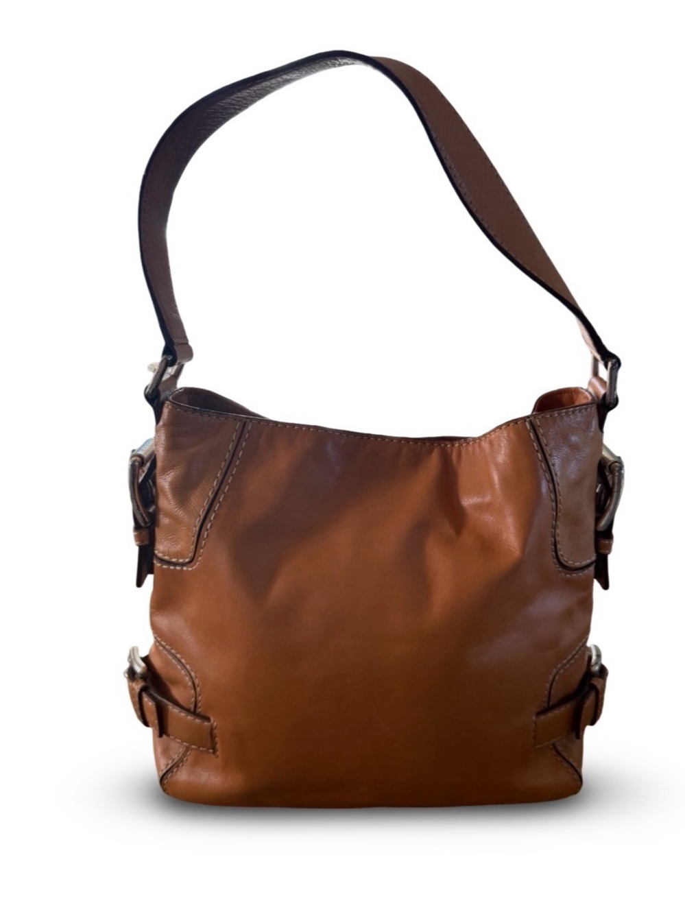 Vintage Michael Kors Brookville Leather Hobo Bag Luggage Tan Silver Hardware